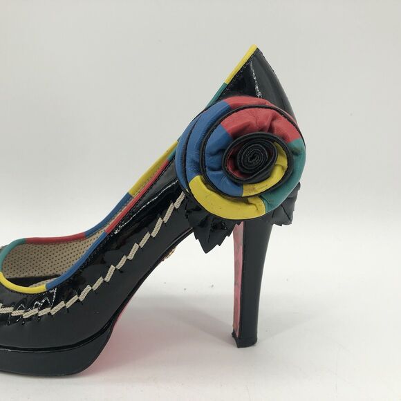 Betsey Johnson Black Womens 7.5 Open Peep Toe High Heels Shoes Multicolor Floral - Picture 3 of 16